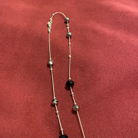Long silver necklace with black and glass beads - Picture 3 of 3